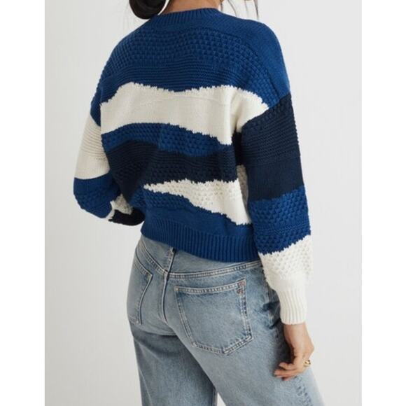 MADEWELL SWEATER KNIT BLUE COTTON NAUTICAL PREPPY WARM WINTER UNIQUE ABSTRACT - Picture 4 of 12